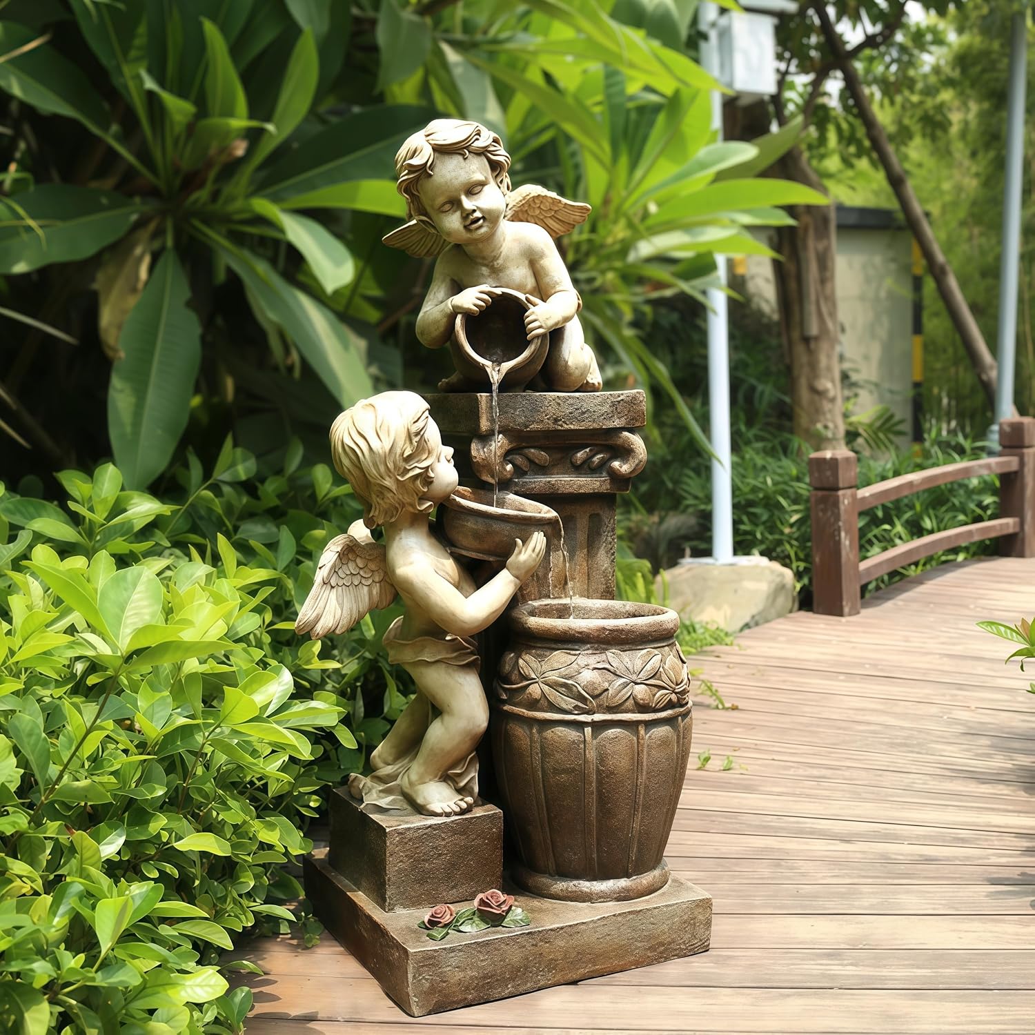 Top Outdoor Water Fountain Outside, Garden Water Fountain Decor for Gardens, Landscaping, Patios, Lawns (Small)