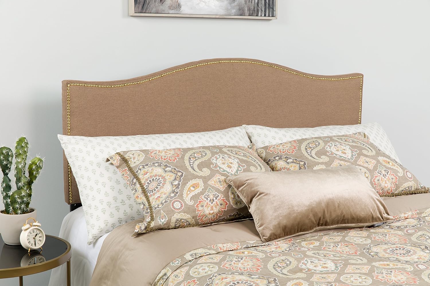 Flash Furniture Lexington Upholstered Twin Size Headboard with Accent Nail Trim in Camel Fabric