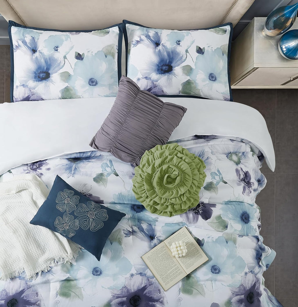 Grand Avenue Blue/Purple California King Comforter Set, 7 Piece, Ultra Soft, Premium Microfiber, Bedskirt, Pillows & Shams