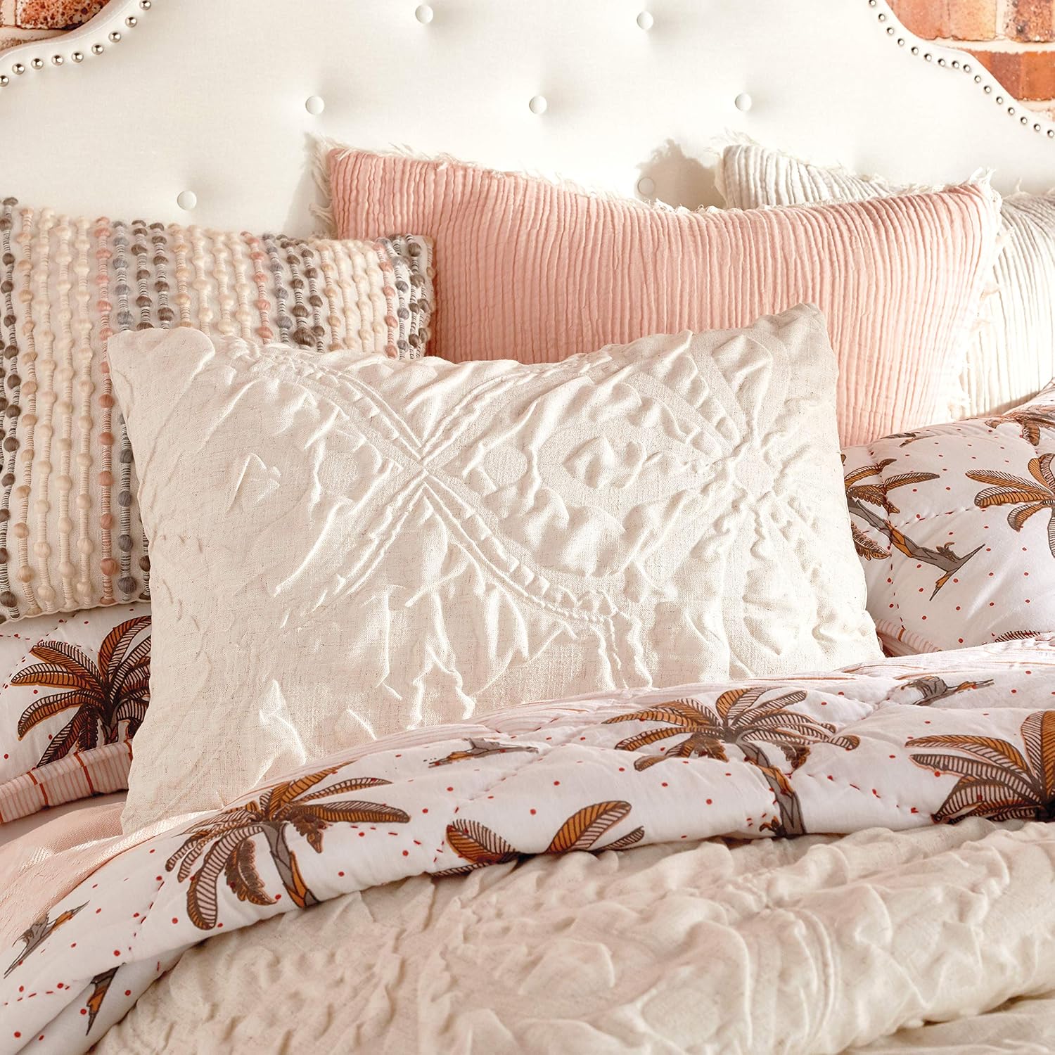 Peri Home Microsculpt Vintage Tile 3-Piece Comforter and Sham Set, King, Linen