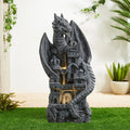 Glitzhome Outdoor Fountain 37' H, 4-Tiered Waterfall Indoor Water Fountain Freestanding Water Feature Fountains with Pump & LED Lights Outside Garden Backyard Decor, Gothic Dragon