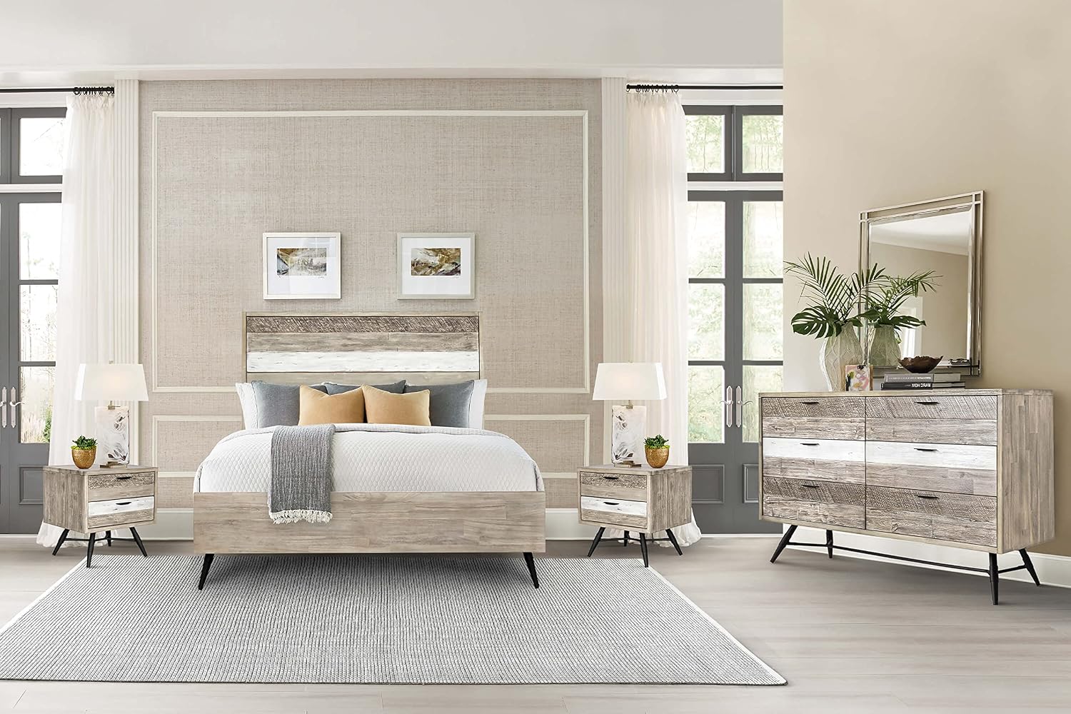 Armen Living Bridges Queen Platform Bed in Two Tone Acacia Wood