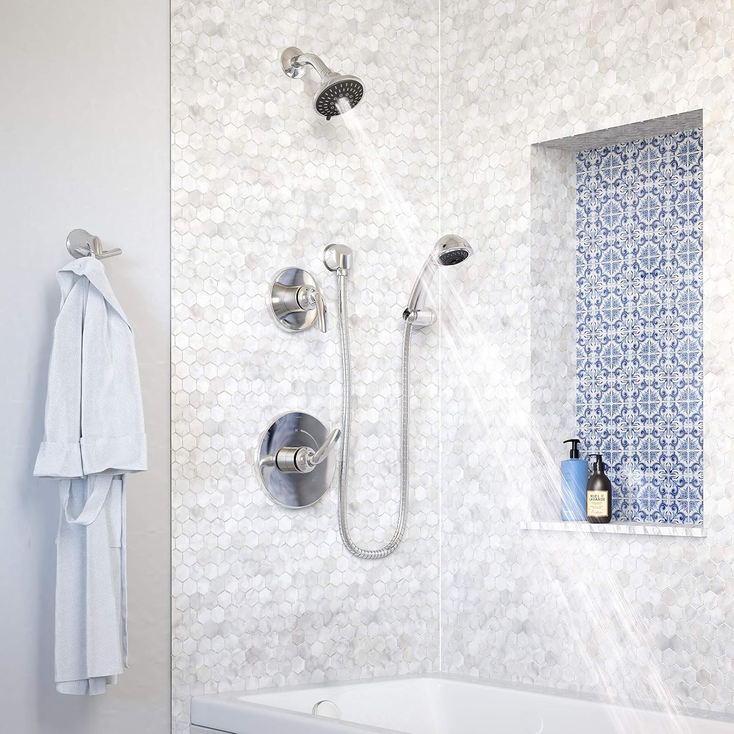Symmons 5505-1.5-TRM Elm 2-Handle 5-Spray Shower Trim with 3-Spray Hand Shower in Polished Chrome (Valves Not Included)