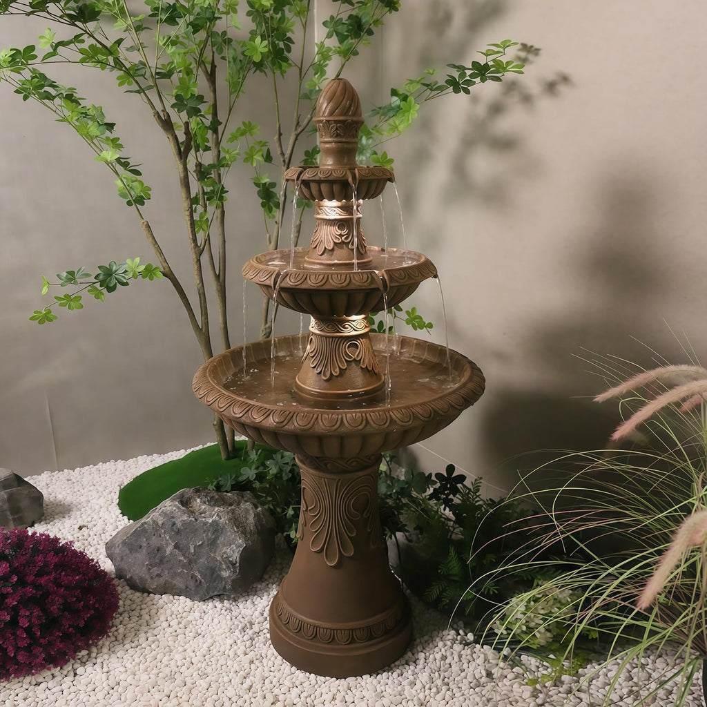 Top Outdoor Water Fountain Outside, Garden Water Fountain Decor for Gardens, Landscaping, Patios, Lawns (Brown)
