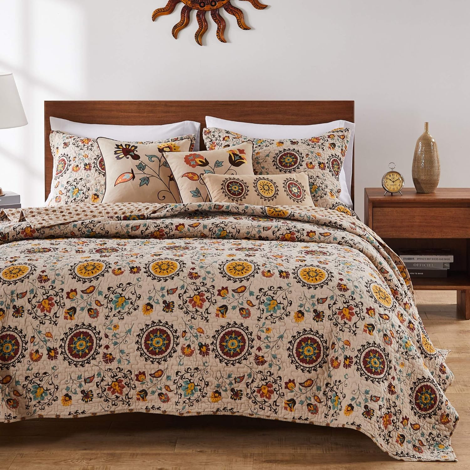 Greenland Home Andorra 100% Cotton Reversible Suzani Quilt Set, 4-Piece Twin/Twin XL