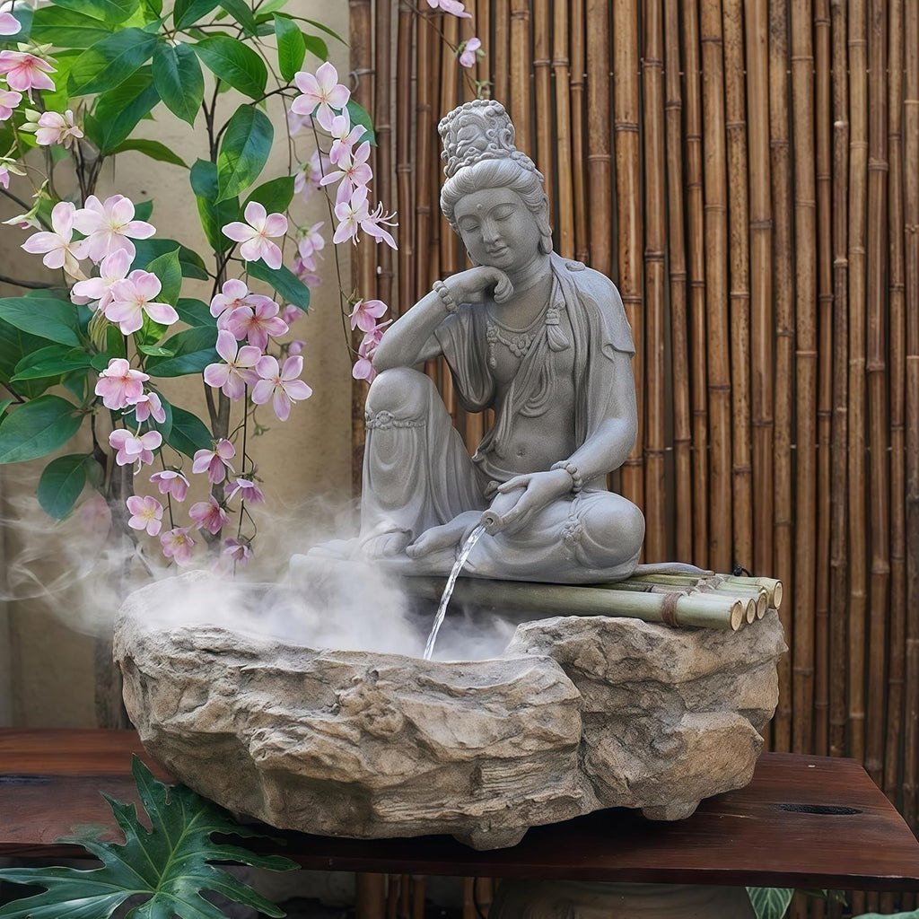 Outdoor Water Fountain Outside, Guan Yin Buddha Garden Fountain, Quan Yin, Kwan Yin, Quan Am, Kuan Yin, Female Buddha Statue, Chinese Decor & Gifts, Chinese New Year Decoration (D)