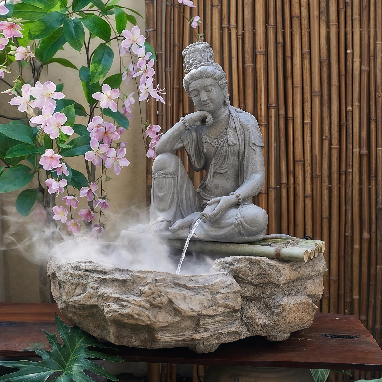 Outdoor Water Fountain Outside, Guan Yin Buddha Garden Fountain, Quan Yin, Kwan Yin, Quan Am, Kuan Yin, Female Buddha Statue, Chinese Decor & Gifts, Chinese New Year Decoration (D)