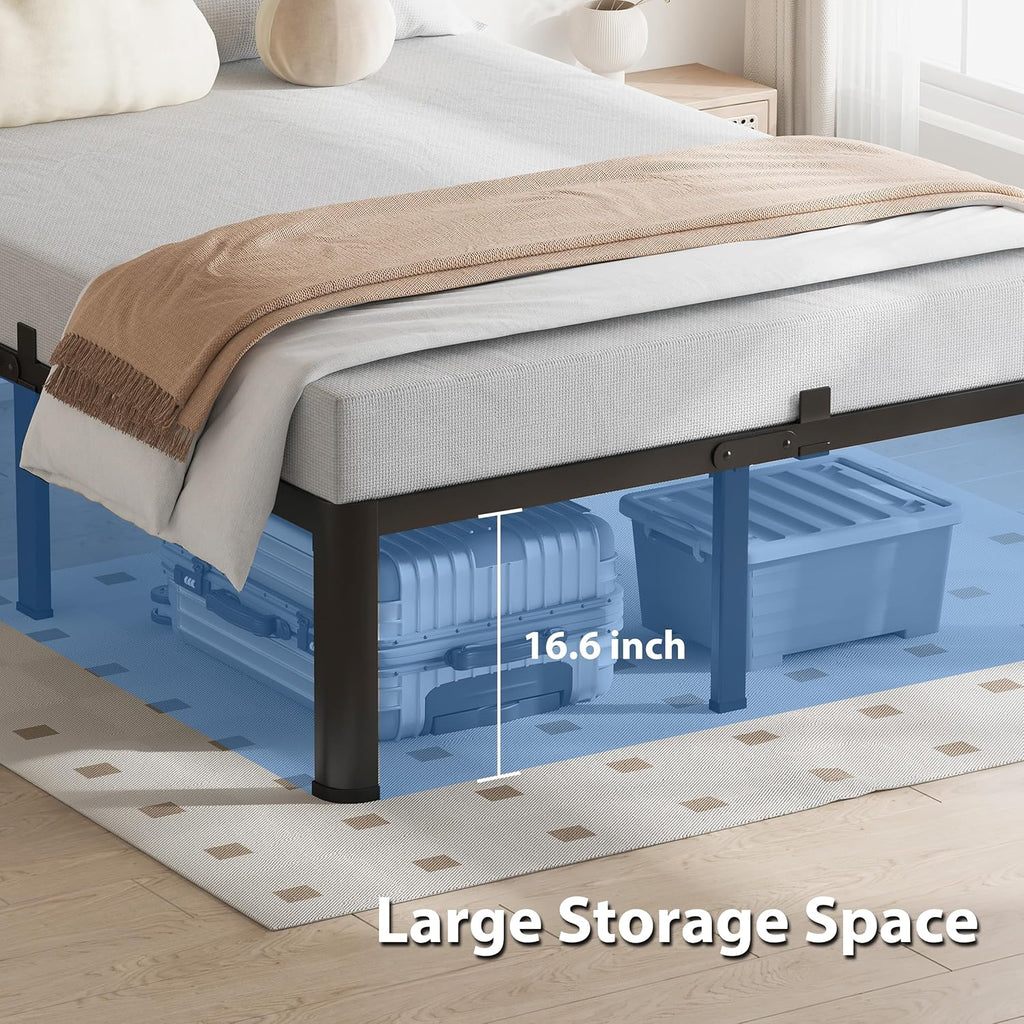 VIPSHOW 18 Inch Twin XL Bed Frame, 3500Lbs Heavy Duty Metal Platform with Round Corner Legs Mattress Slide Stopper, Steel Slat Support No Box Spring Needed, Noise Free, Non-Slip, Easy Assembly