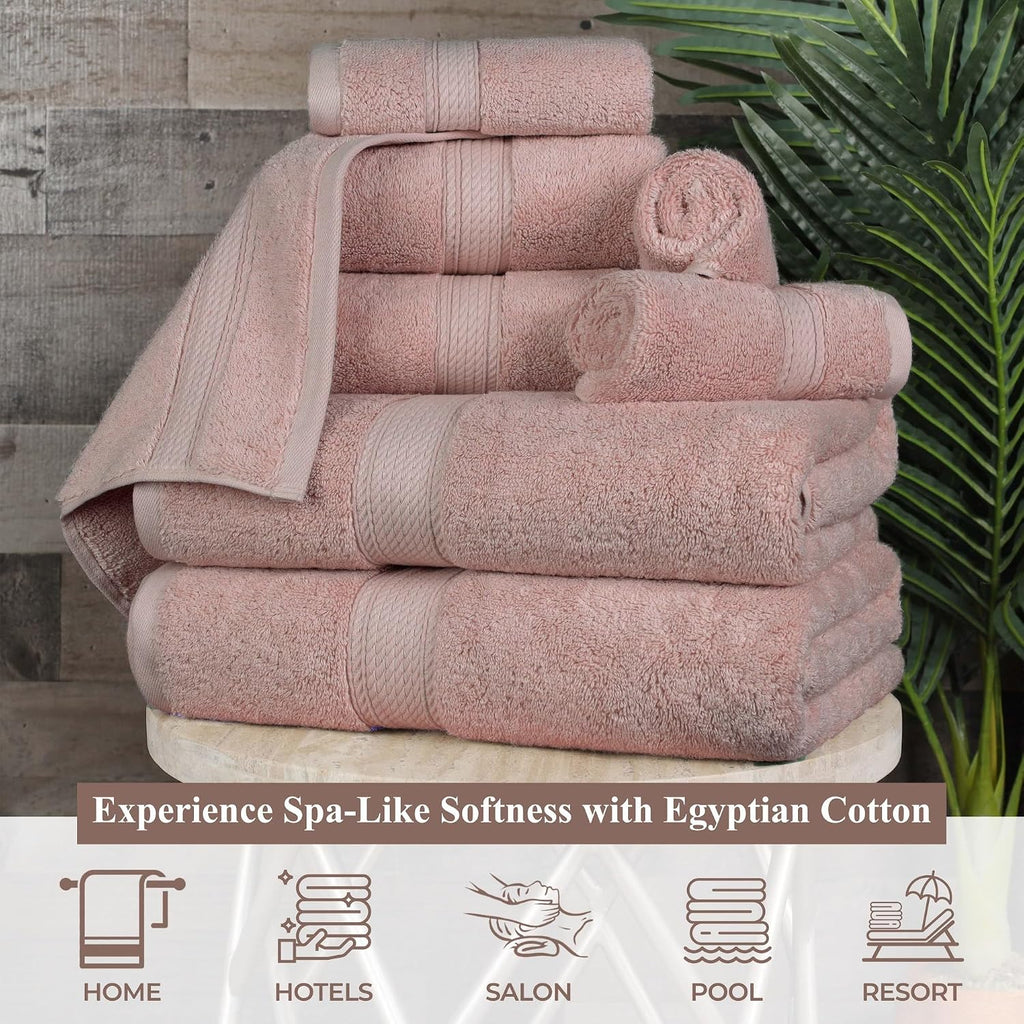 Superior Egyptian Cotton Pile Bath Towels, Ultra Soft Luxury Towel, Thick Plush Essentials, Absorbent Heavyweight, Guest Bath, Hotel, Resort, Spa, Pool, Bathroom, Shower Basics, Set of 4, Muted Mauve