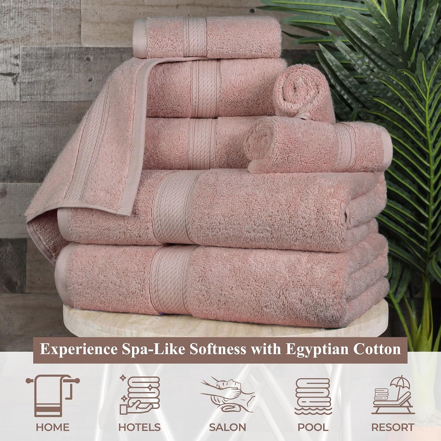 Superior Egyptian Cotton Pile Bath Towels, Ultra Soft Luxury Towel, Thick Plush Essentials, Absorbent Heavyweight, Guest Bath, Hotel, Resort, Spa, Pool, Bathroom, Shower Basics, Set of 4, Muted Mauve