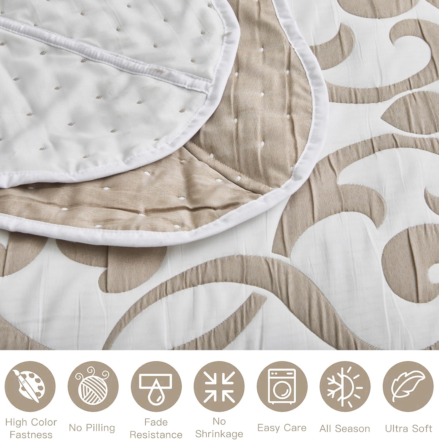 Chezmoi Collection Oversized Bedspread 138x122, Jacquard Matelasse Floral Damask Design, 5-Piece Lightweight Reversible Microfiber Coverlet Set Textured Dot Border, Alaskan King, Dark Gray/White