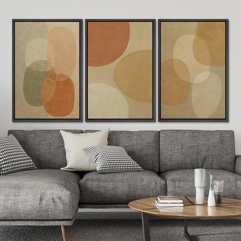 SIGNLEADER Framed Canvas Print Wall Art Set Boho Neutral Abstract Shapes Illustrations Modern Art Boho Decorative for Living Room, Bedroom, Office - 24'x36'x3 BLACK