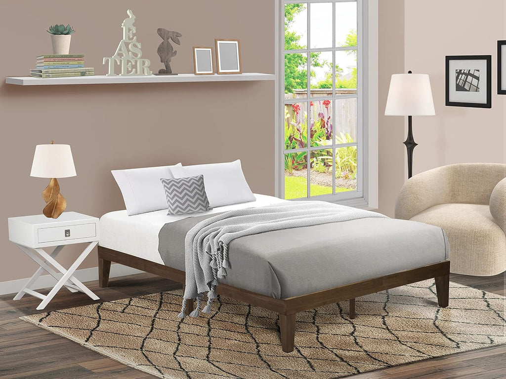 East West Furniture DNP-22-Q Queen Platform Bed Frame with 4 Solid Wood Legs and 2 Extra Center Legs - Walnut Finish
