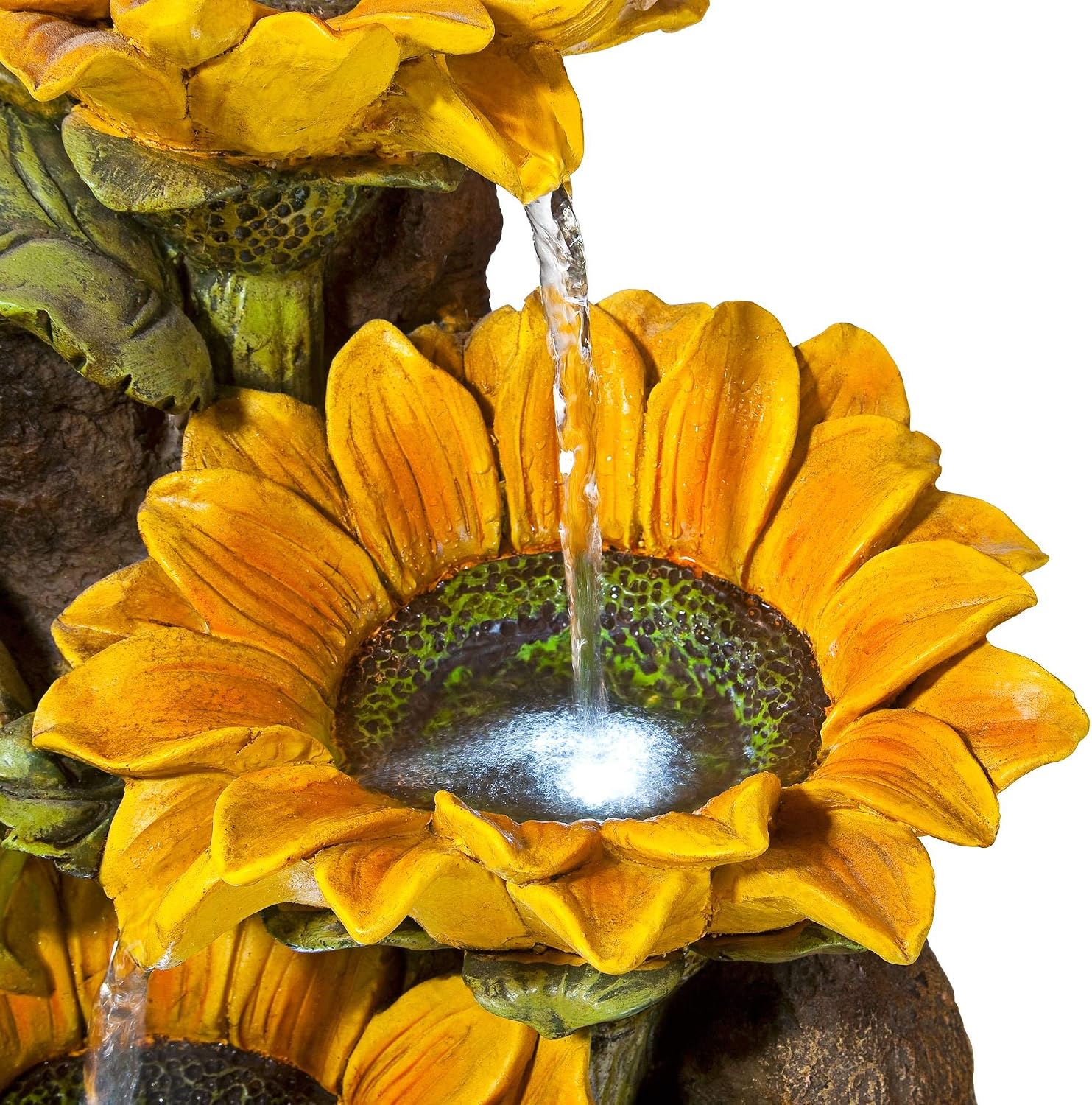Garden Fairy with Sunflowers 26' High Large Modern Indoor Outdoor Cottage Core Decor Faux Stone Floor Fountain with Light LED Cascading Water Feature for Outside Patio Yard Backyard - John Timberland