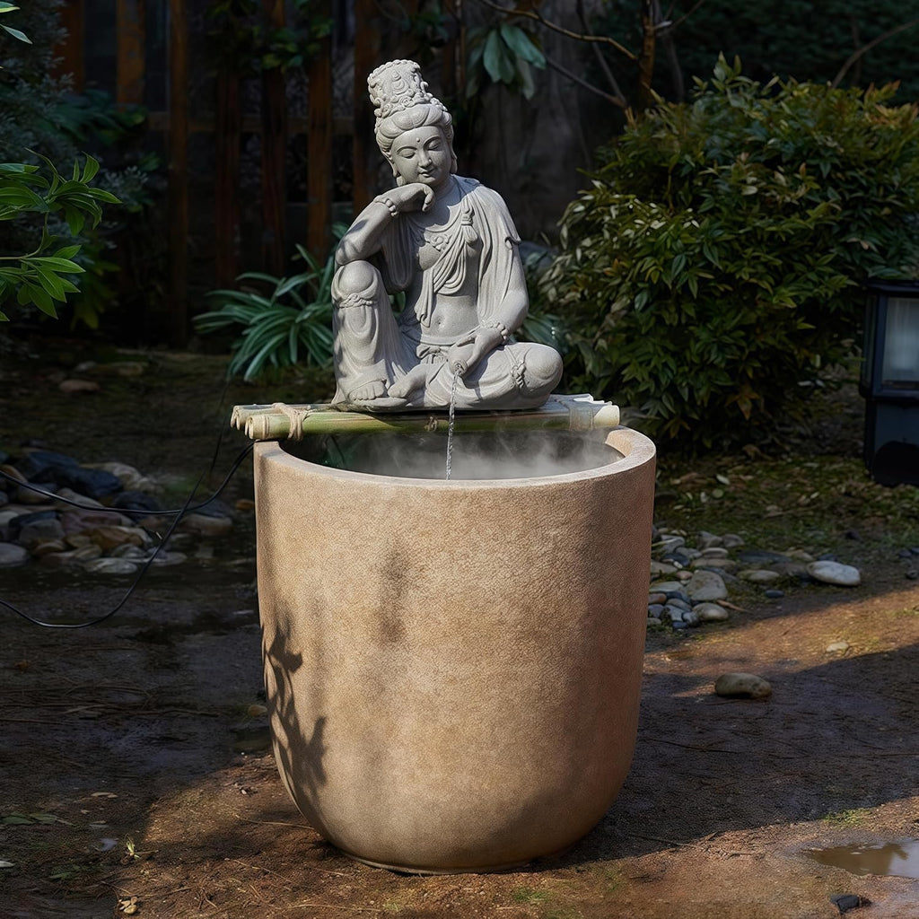 Outdoor Water Fountain Outside, Guan Yin Buddha Garden Fountain, Quan Yin, Kwan Yin, Quan Am, Kuan Yin, Female Buddha Statue, Chinese Decor & Gifts, Chinese New Year Decoration (B)