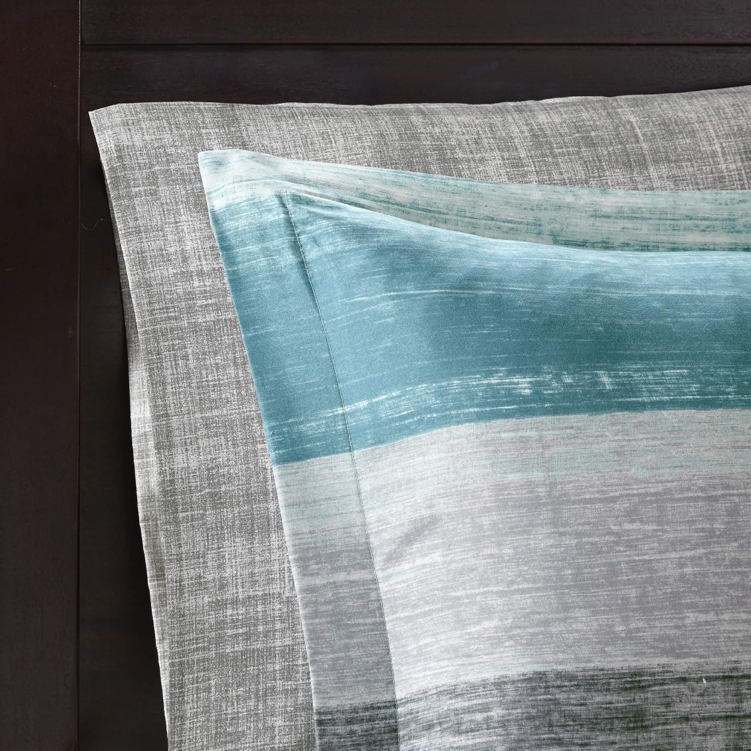 Madison Park Essentials Queen Comforter Set, Bed in a Bag Queen, Watercolor Print Coastal Comforter & Chambray Cotton Sheet Set, All Season Bedding Set, Saben, Aqua Queen (90 in x 90 in) 9 Piece