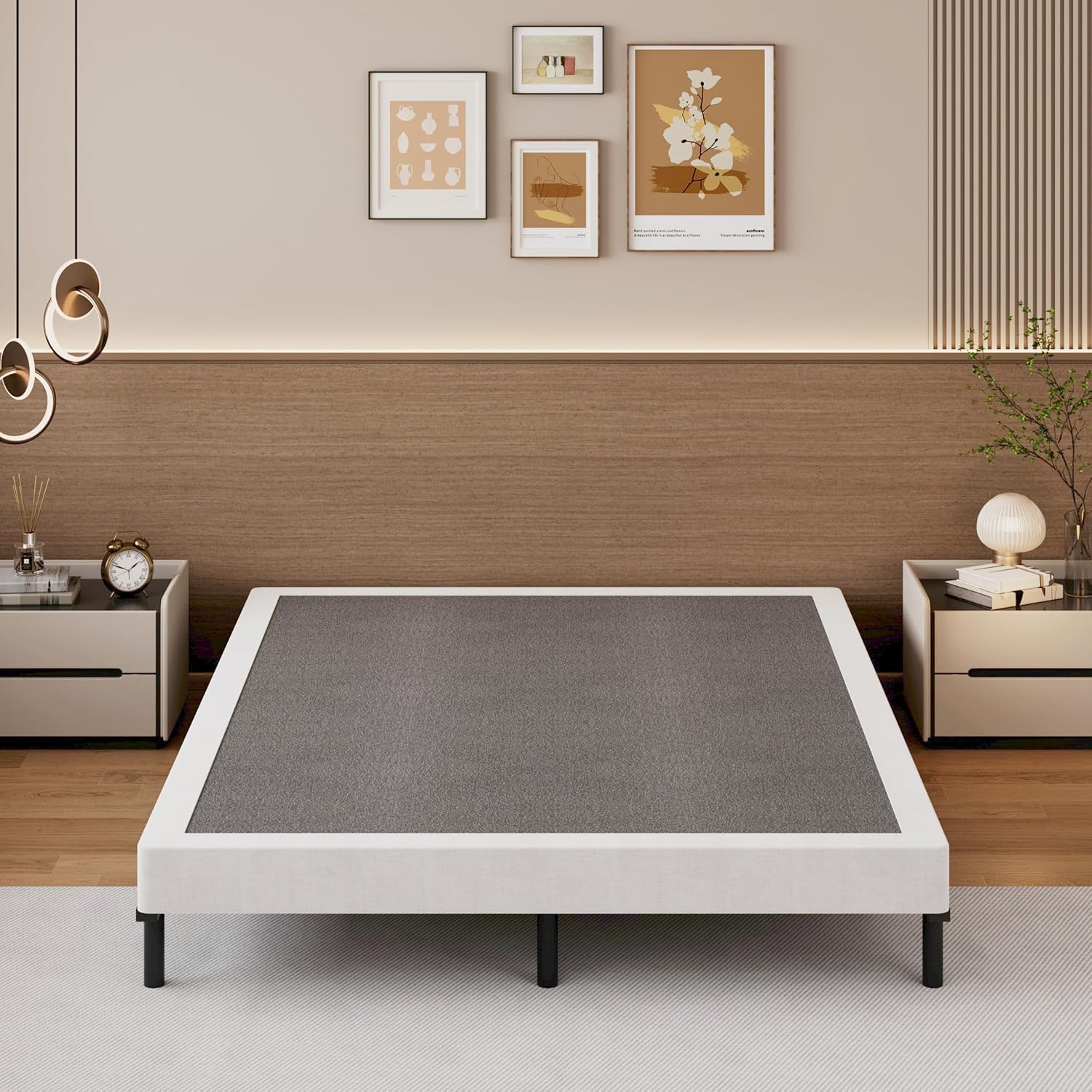 SHLAND Box Springs King Size 4 Inch High Box Spring Strong Metal Frame Mattress Foundation with Fabric Cover, Box Spring King Size Bed, Easy Assembly
