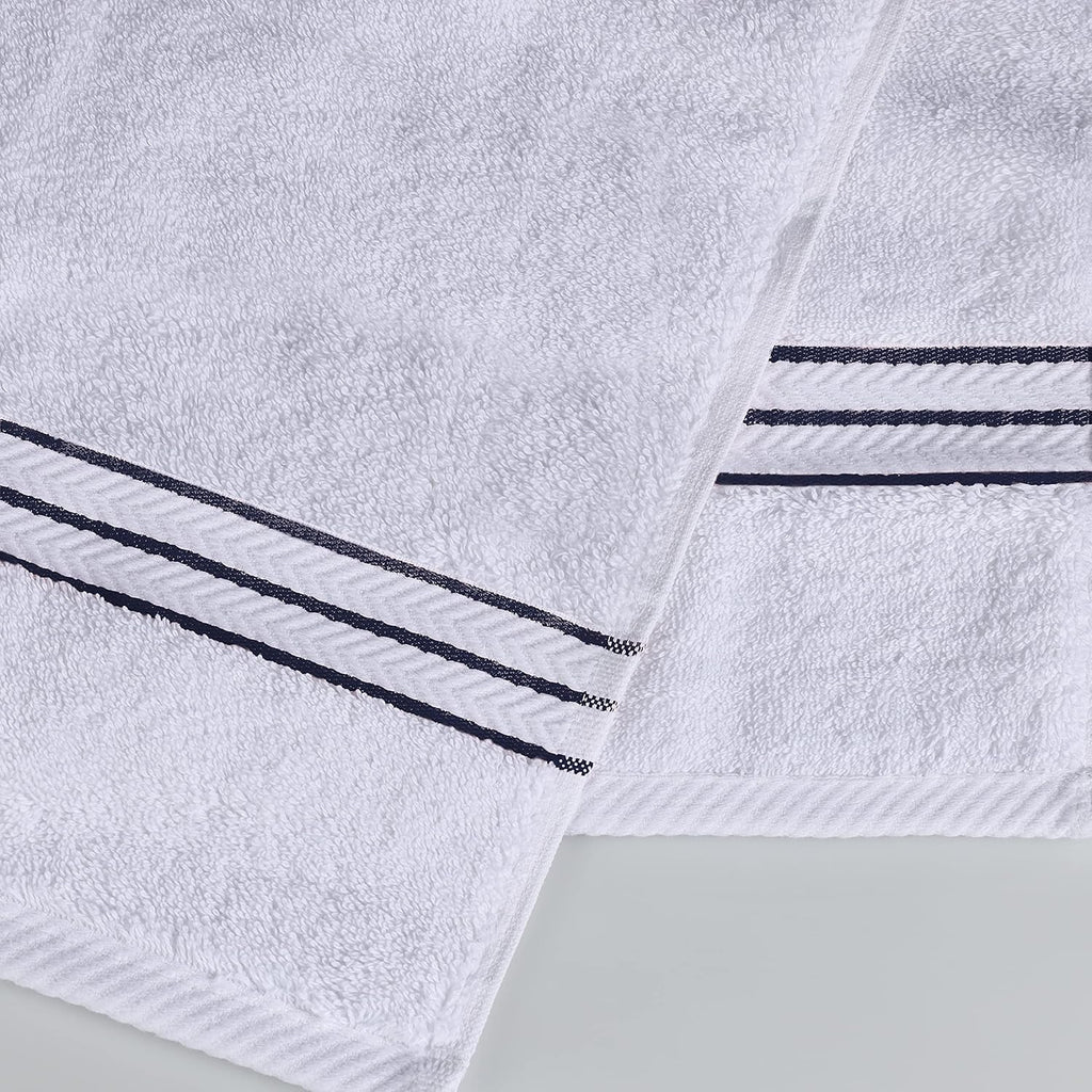 Superior Hotel Turkish Cotton 10 Piece Towel Set, Ultra Plush Spa Quality Heavyweight Essentials for Bathroom, Thick Absorbent and Soft, Dobby Border, Includes 2 Bath 4 Hand 4 Washcloths, Navy Blue