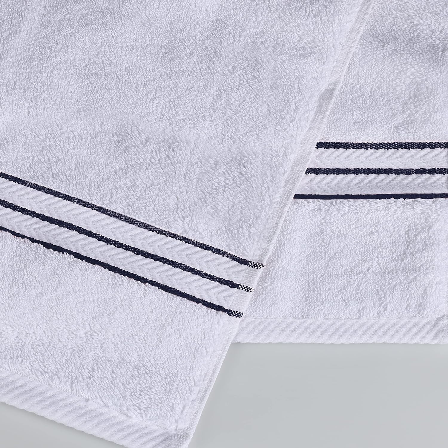 Superior Hotel Turkish Cotton 10 Piece Towel Set, Ultra Plush Spa Quality Heavyweight Essentials for Bathroom, Thick Absorbent and Soft, Dobby Border, Includes 2 Bath 4 Hand 4 Washcloths, Navy Blue