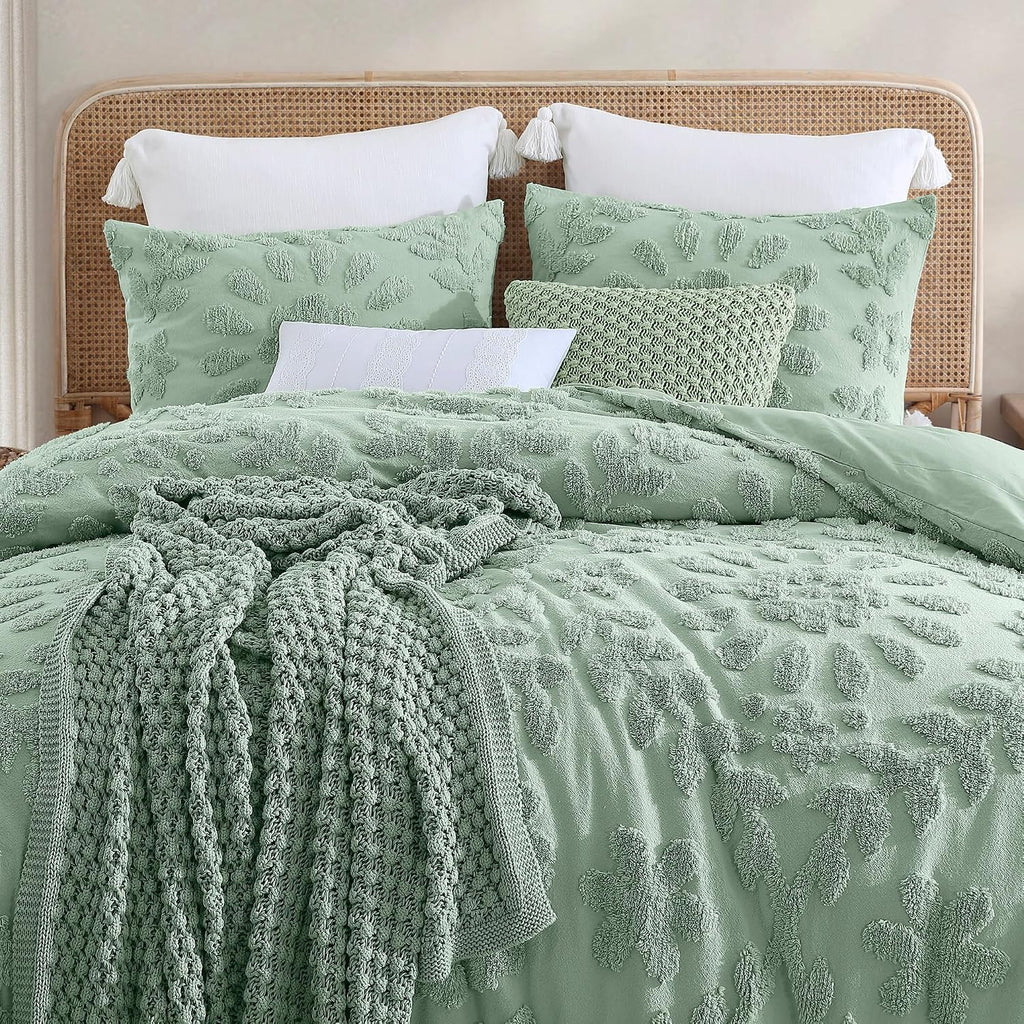 Peri Home 100% Cotton 3-Piece Comforter and Sham Set, Full/Queen, Sage Chenille Laurel