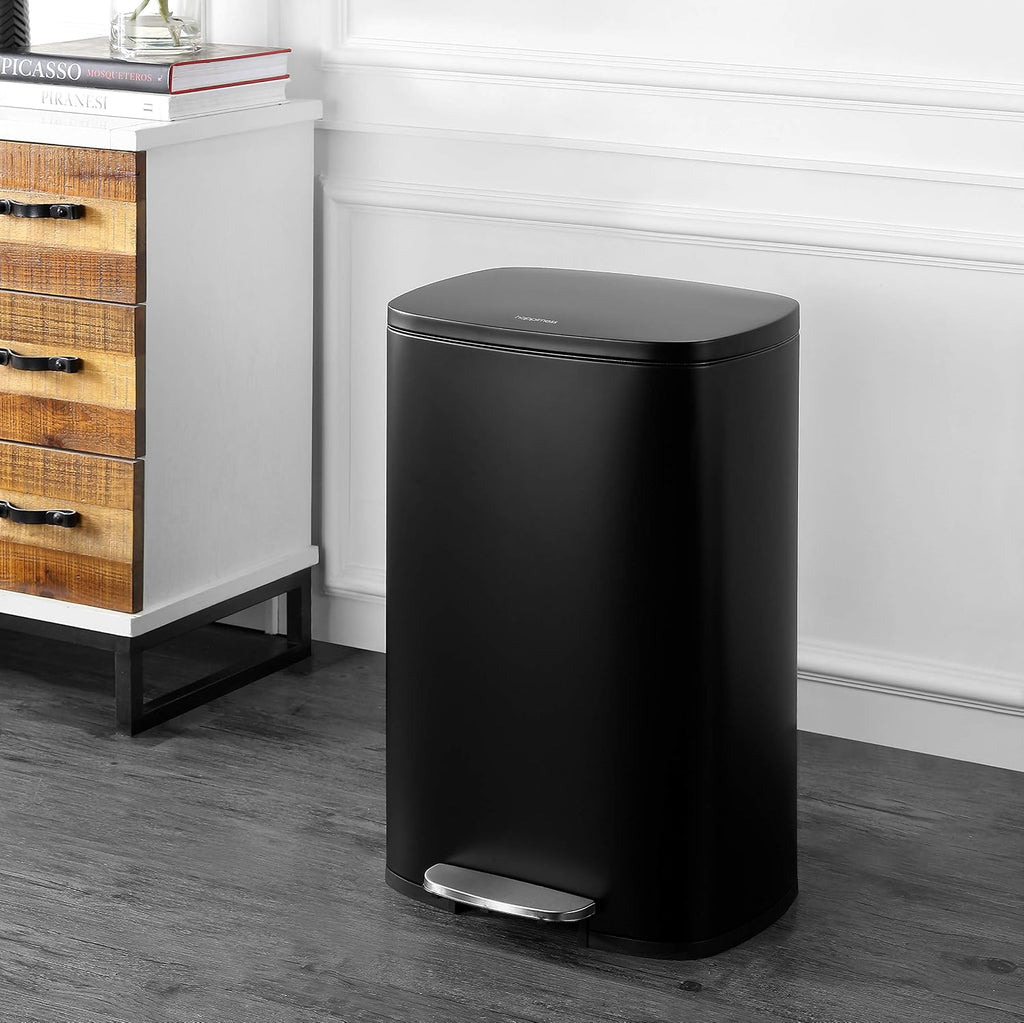 happimess HPM1006B Connor Rectangular 13-Gallon Trash Can with Soft-Close Lid and Free Mini Trash Can, Fingerprint Resistant, Modern, Minimalistic for Home, Kitchen, Office, Bathroom, Black