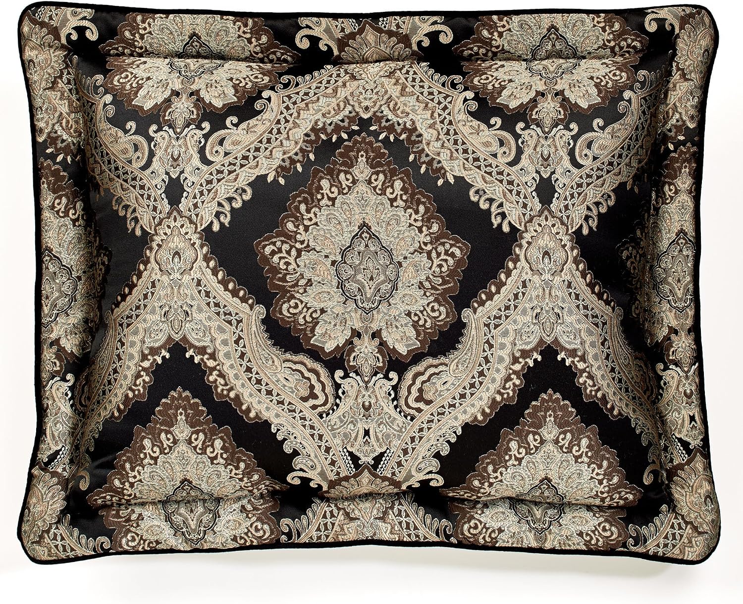 Fenmore Damask Medallion Oversized Luxury Bedding | Rich Black Taupe Silver Gray Wheat Almond | 4 Piece Comforter Set: Queen Comforter, 2 Standard Shams, and Bedskirt | Sophisticated Elegant Royal