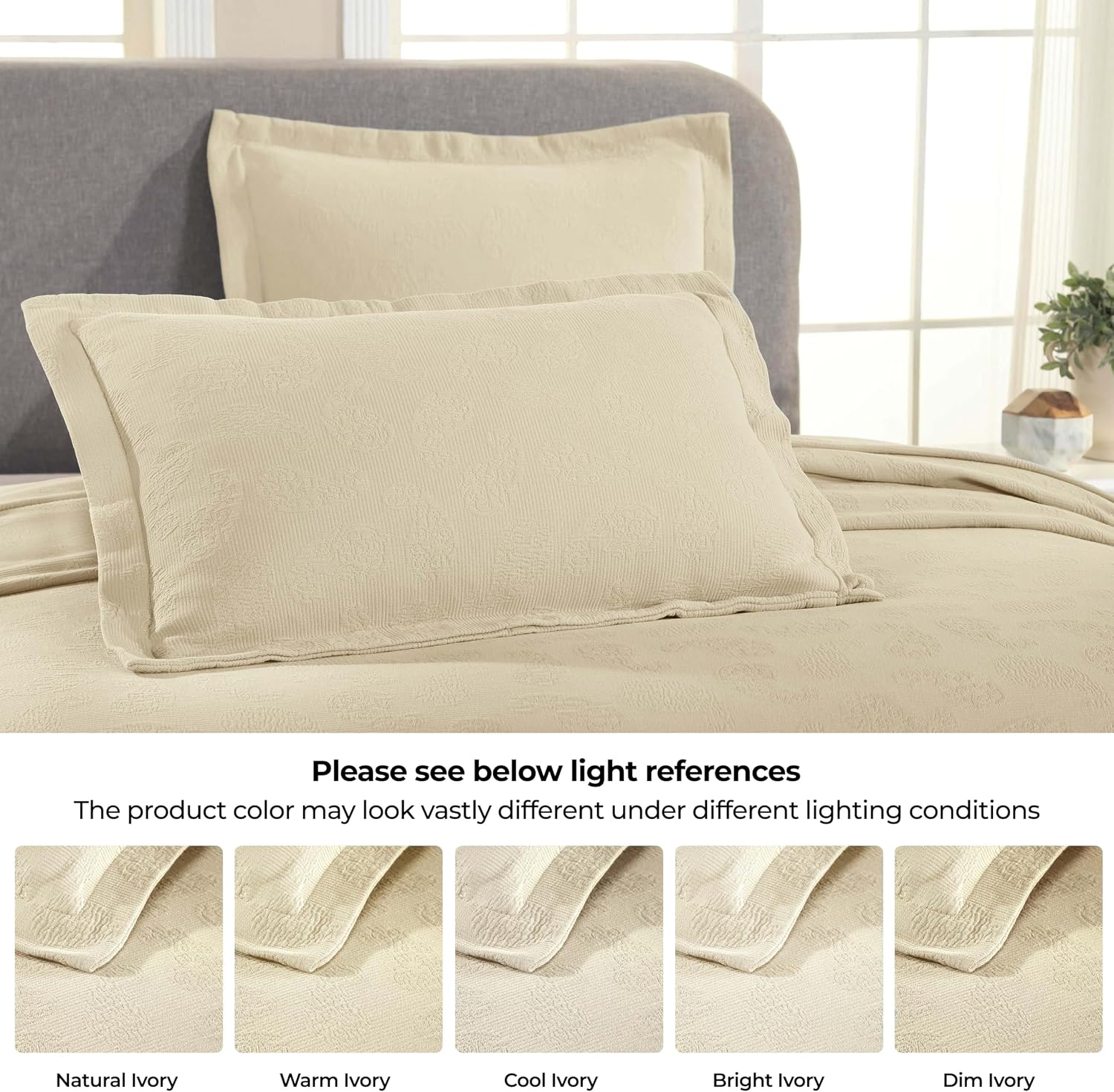 Superior Paisley 3 Piece Cotton Bedspread Set, Home Bed Decor, Decorative Bed Spread, 2 Pillow Shams, Medium Weight Blanket, Matelasse Coverlet Bedding, Vintage Floral Pattern, Queen, Ivory