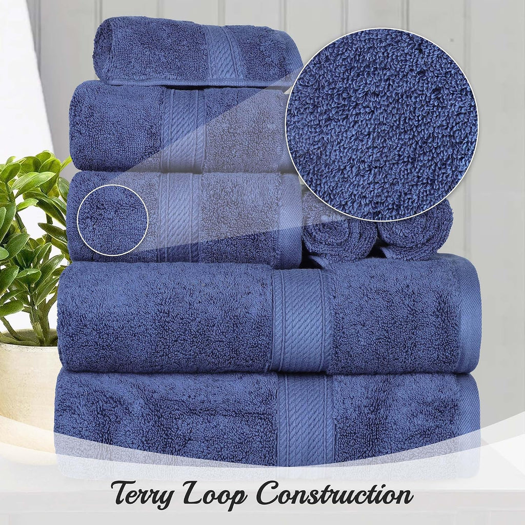 Superior Egyptian Cotton Pile 9 Piece Towel Set, Includes 3 Bath, 3 Hand, 3 Face Towels/Washcloths, Ultra Soft Luxury Towels, Thick Plush Essentials, Guest Bath, Spa, Hotel Bathroom, Navy Blue