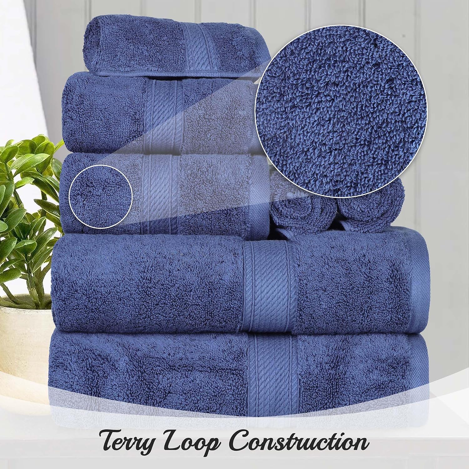 Superior Egyptian Cotton Pile 9 Piece Towel Set, Includes 3 Bath, 3 Hand, 3 Face Towels/Washcloths, Ultra Soft Luxury Towels, Thick Plush Essentials, Guest Bath, Spa, Hotel Bathroom, Navy Blue