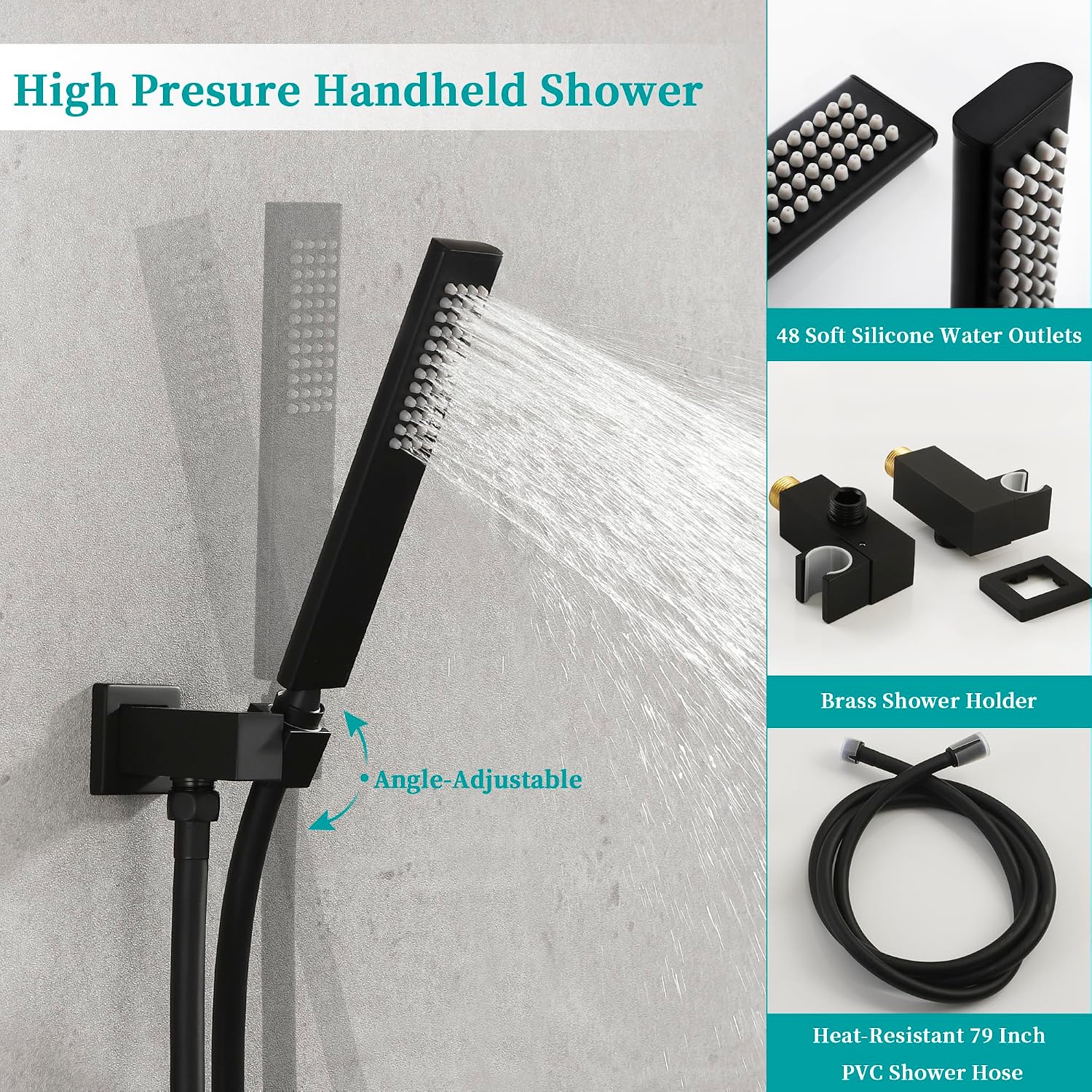 SKOWLL Shower Faucets Sets Complete Ceiling Mount 12 Inch LED Shower Head System with Handheld, Bathroom Rainfall Shower Fixtures Valve Kit, 3 Color Changing Showerhead, Matte Black