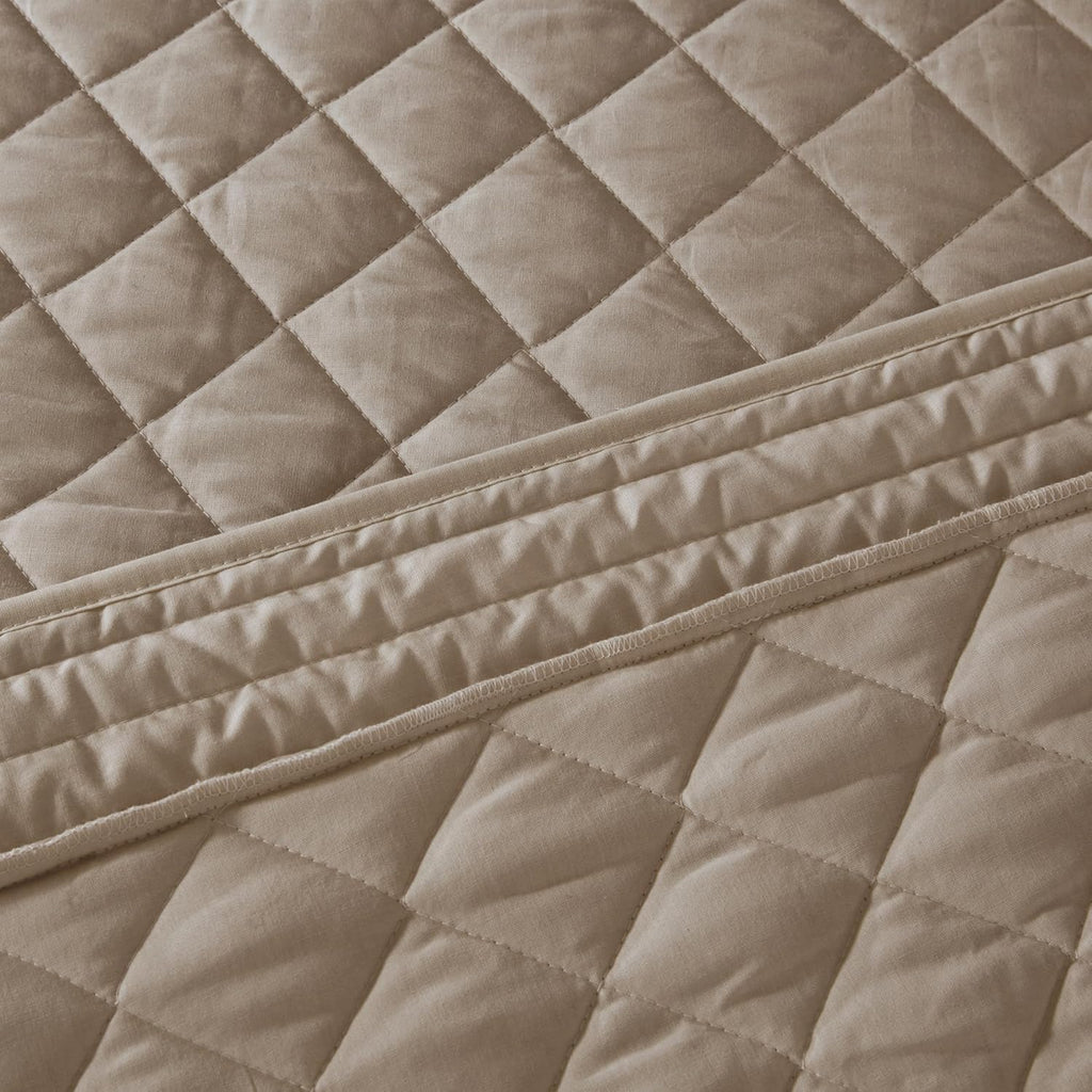 Madison Park Breanna 100% Cotton Fitted Bedspread Classic Traditional Design All Season, Lightweight, Bedding Set, Matching Shams, Queen(60' x80+24D), Diamond Quilted Khaki 4 Piece
