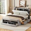 Harper & Bright Designs Queen Storage Bed Frame with Shoes Rack, Wood Queen Platform Bed with Upholstered Headboard and 4 Drawers, Modern Queen Size Bed for Bedroom, No Box Spring Needed, Gray