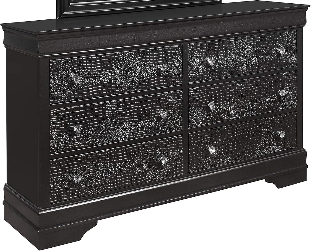 BLUECC Grey Queen 5Pcs Bedroom Set Wood Bed Chest Mirror Dresser Nightstand