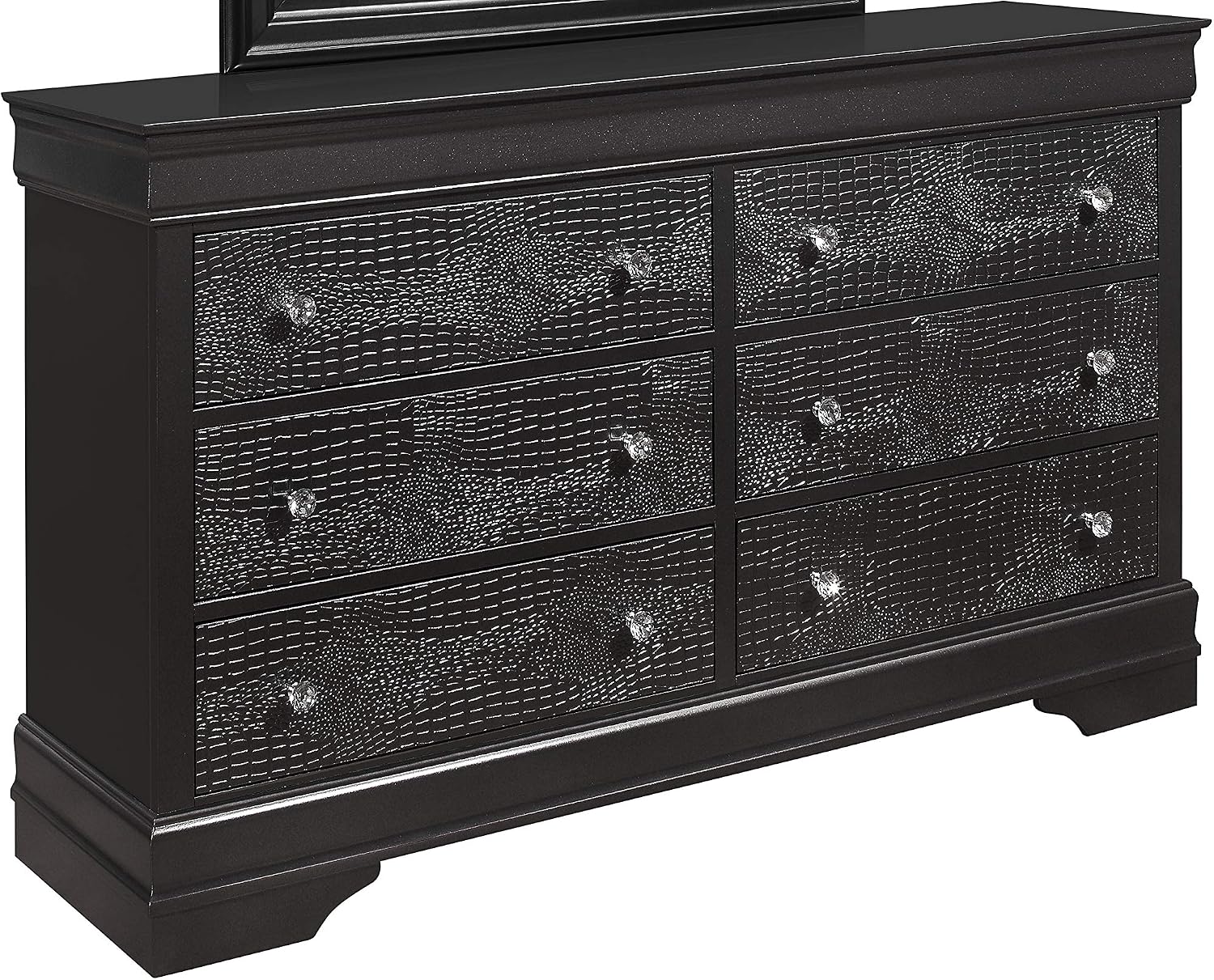 BLUECC Grey Queen 5Pcs Bedroom Set Wood Bed Chest Mirror Dresser Nightstand