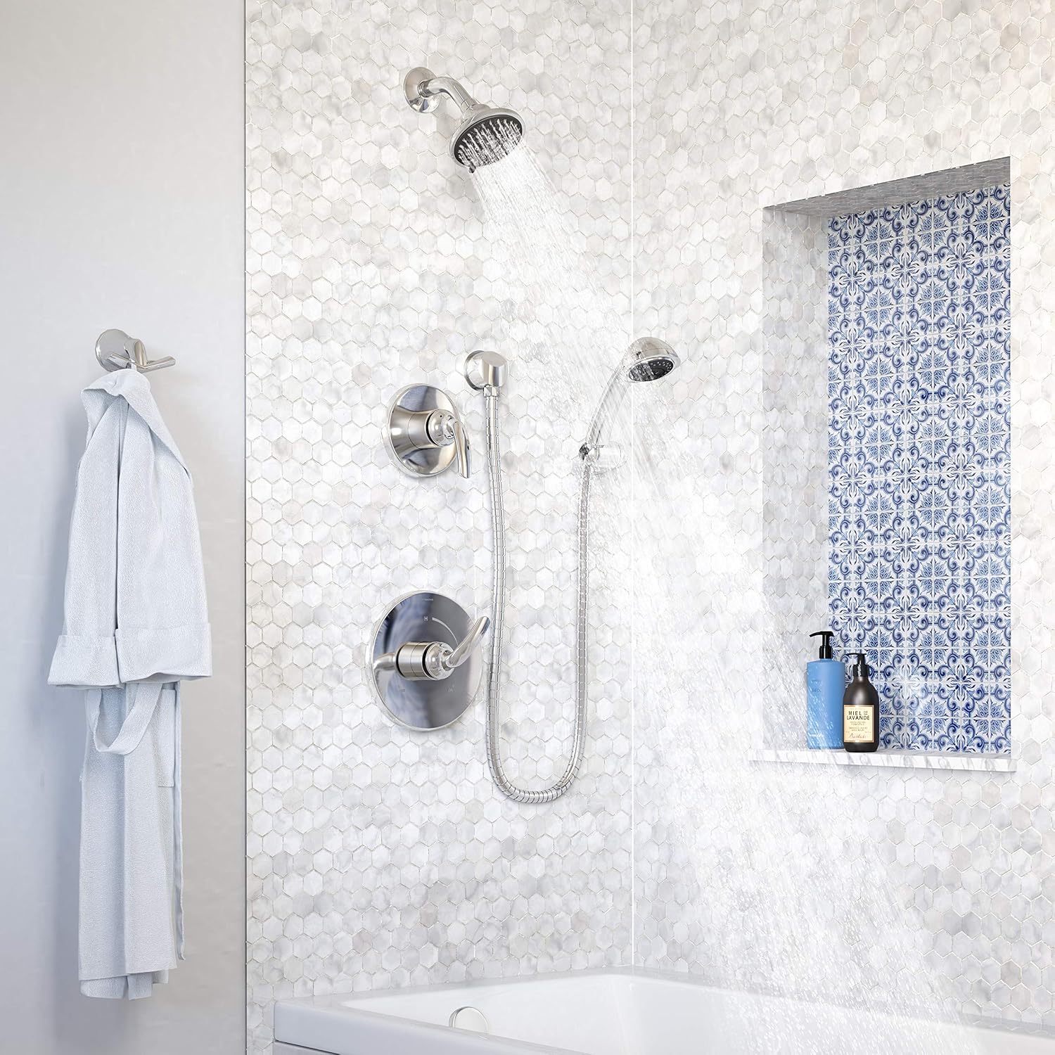 Symmons 5505-1.5-TRM Elm 2-Handle 5-Spray Shower Trim with 3-Spray Hand Shower in Polished Chrome (Valves Not Included)