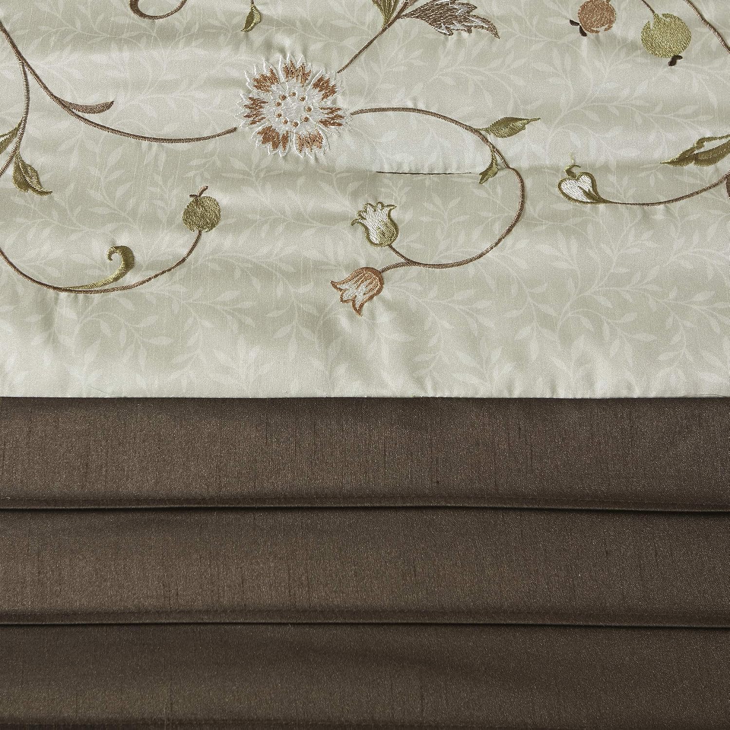 Madison Park Serene Faux Silk Comforter Set - Floral Embroidery Design, All Season Bedding Set, Matching Bed Skirt, Decorative Pillows, Green Queen(90'x90') 7 Piece
