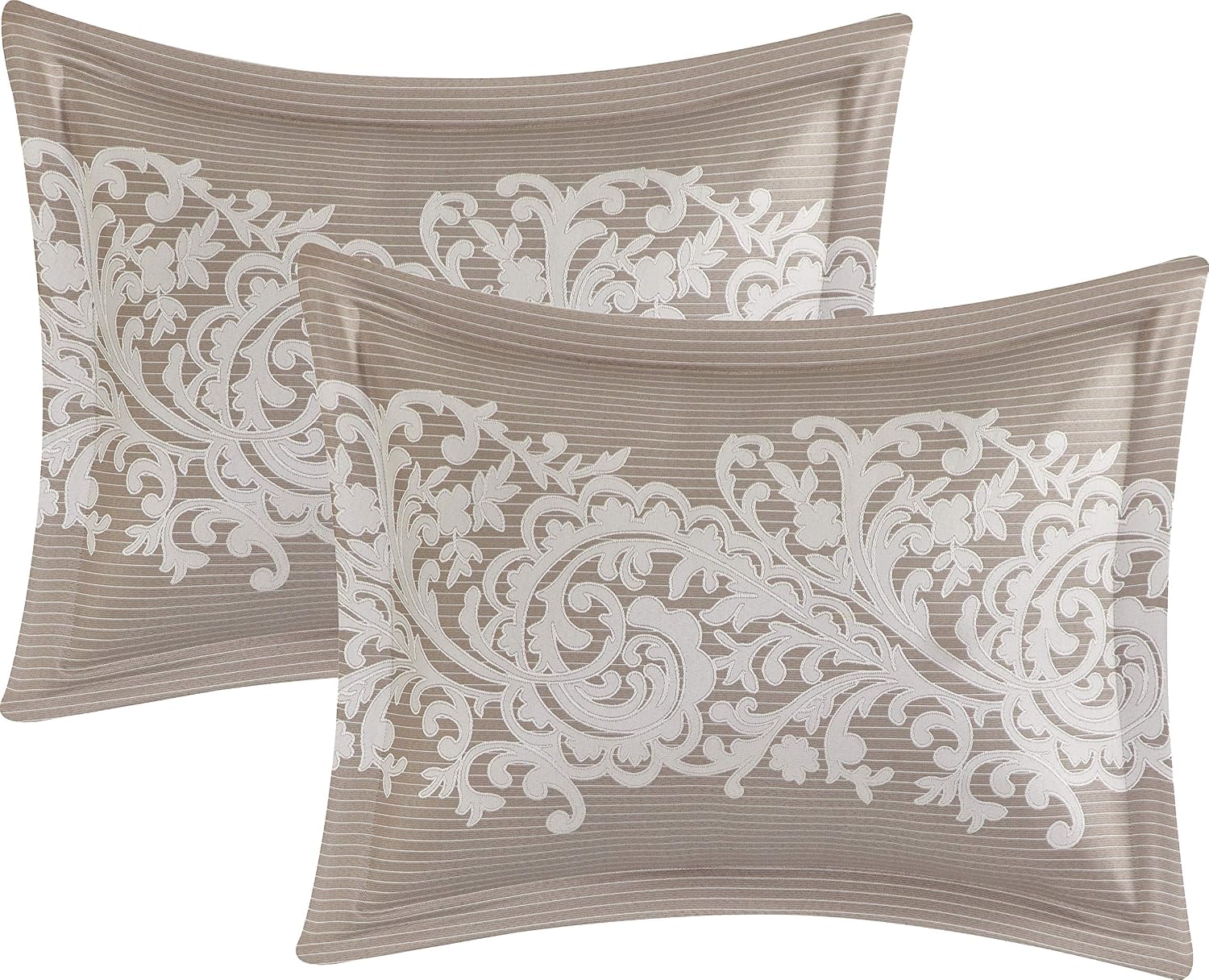 Grand Avenue Taupe Cal King Comforter Set, 7 Piece, Bedding Sets & Collections, Pillow Shams Bedskirt, Jacquard Floral Beddings