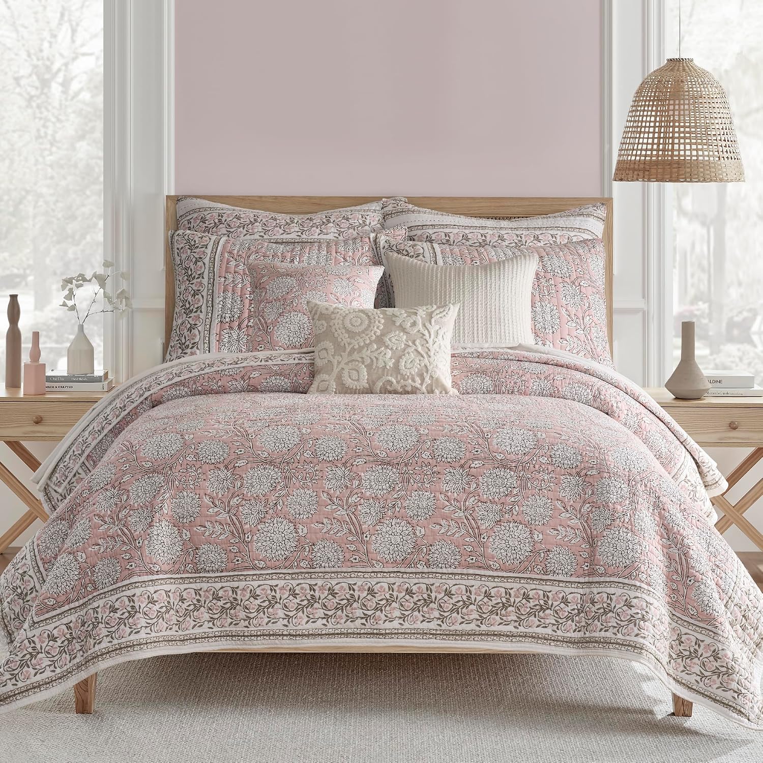 Levtex Home Adare Blush Reversible Twin/Twin XL Quilt Set (68x86in) with 1 Pillow Sham (26x20in) - Floral Bedding - Blush White - Cotton Twin Size Quilt Bedding Set - Lightweight, Soft, Pre-Washed