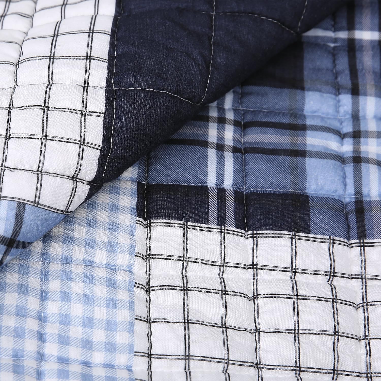 Lush Decor Greenville 3 Piece Quilt Set, King, Navy