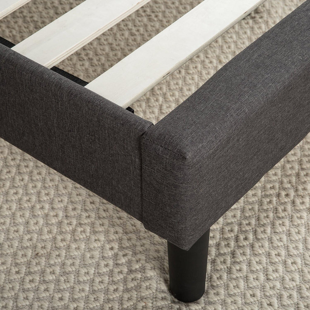 Zinus Shalini Upholstered Platform Bed Frame Mattress Foundation, Wood Slat Support, No Box Spring Needed. Easy Assembly, Twin, Dark Grey