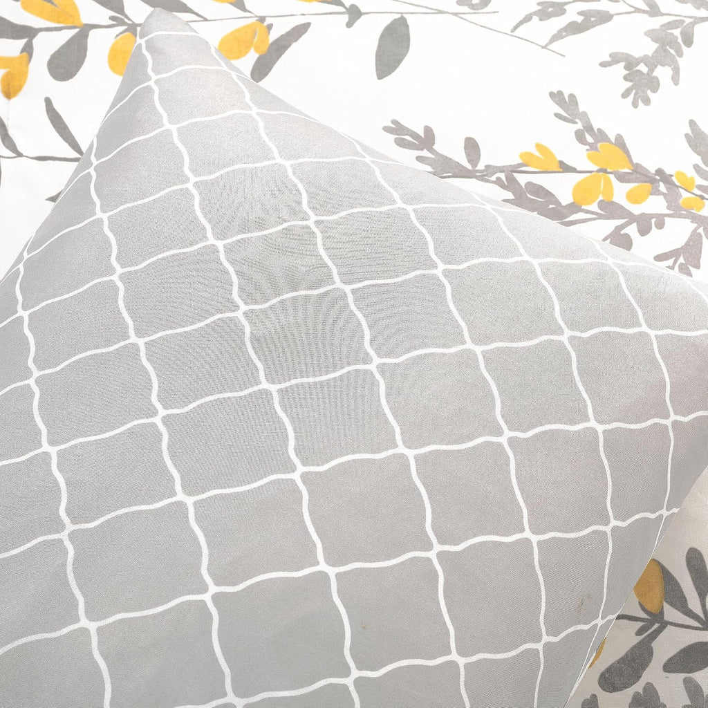 Lush Decor Aprile Soft Reversible Floral Comforter Set, 8 Piece Set, Queen, Yellow & Gray - Floral Bedding Set - Queen Sized Comforter Full - Yellow Bedding - Spring Home Decor - Cottage - Farmhouse