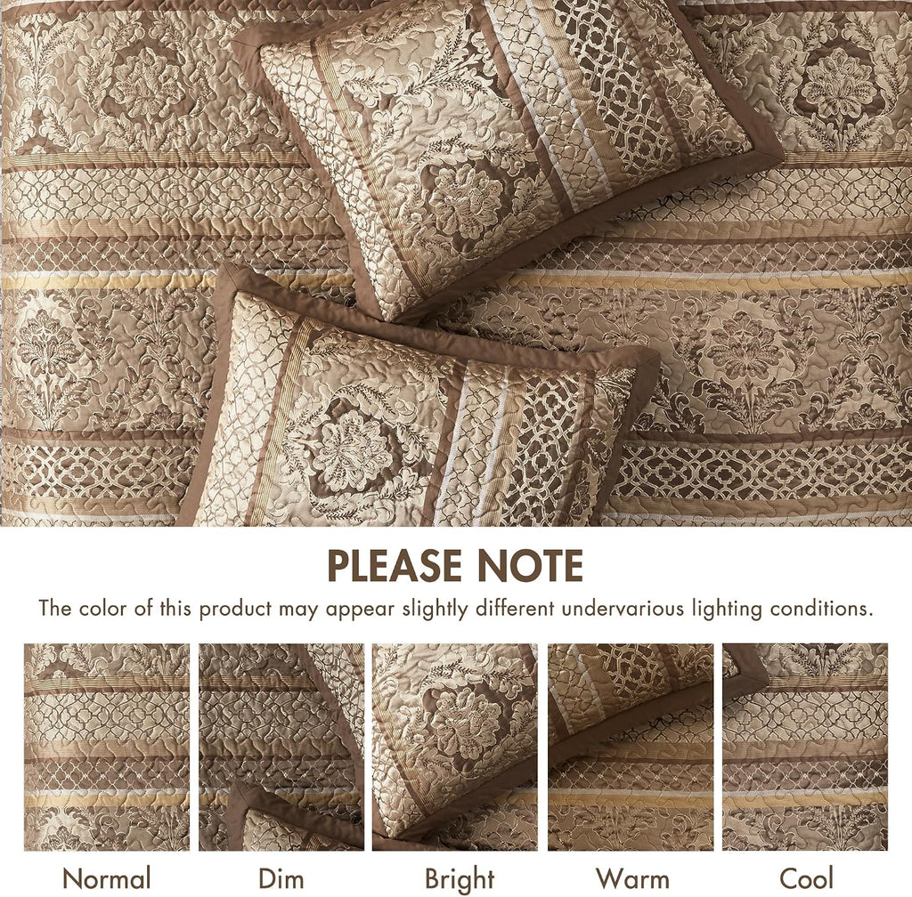 Madison Park Bellagio Reversible Quilted Bedspread Set, Solid Reverse Summer Breathable, Lightweight All Season Bedding Layer, Matching Shams, Bedspread King(120'x118'), Brown 5 Piece