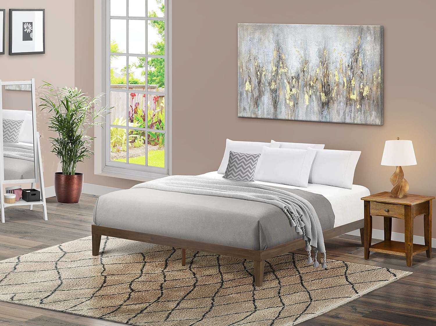East West Furniture DNP-22-K King Size Platform Bed with 4 Solid Wood Legs and 2 Extra Center Legs - Walnut Finish