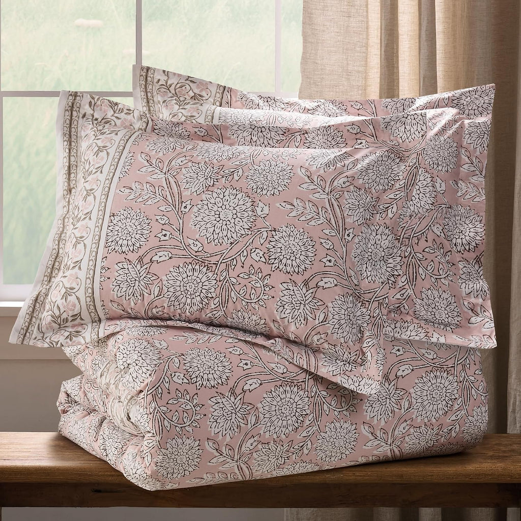 Levtex Home Adare Blush Reversible Twin Duvet Cover Set (68x88in) with 1 Pillow Sham (26x20in) - Floral Bedding - Blush and White - 100% Cotton Twin Size Duvet Cover Set - Soft, Pre-Washed