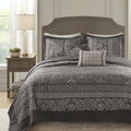 Madison Park Traditional Damask Design All Season, Lightweight Coverlet Bedspread Bedding Set, Matching Shams, Pillows, (120'x118'), Bellagio, Jacquard Grey, 5 Piece