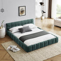extrasleep Queen Size Soft Cloud Bed Frame, Chenille Upholstered Platform Beds with Thick Headboard, Queen Floor Bed with Solid Wood Frame, No Box Spring Needed, Easy Assembly, Green