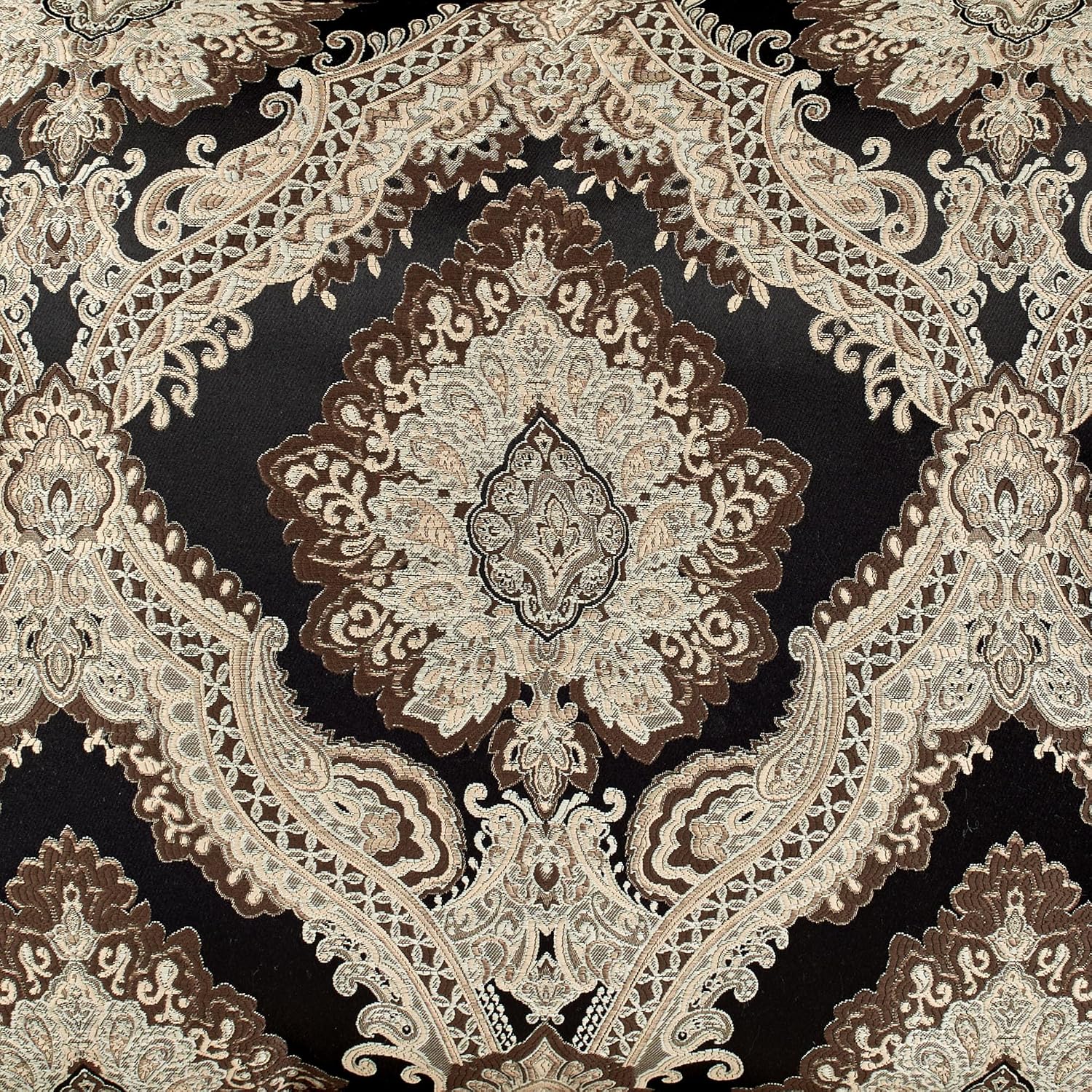 Fenmore Damask Medallion Oversized Luxury Bedding | Rich Black Taupe Silver Gray Wheat Almond | 4 Piece Comforter Set: Queen Comforter, 2 Standard Shams, and Bedskirt | Sophisticated Elegant Royal