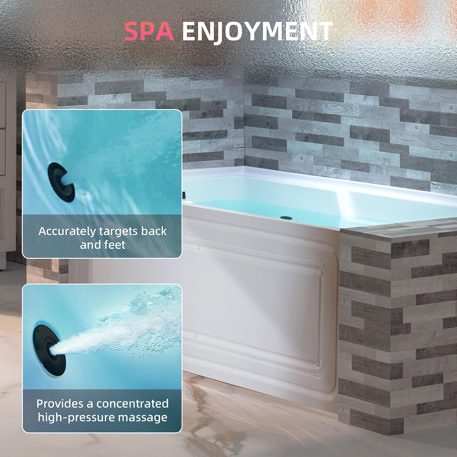 WOODBRIDGE 60' Alcove Acrylic Rectangular Whirlpool Heated Jetted Tub in White with Left Drain, Matte Black pop-up Drain Included BM6030L