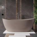 65'' Stone Resin Solid Surface Freestanding Bathtub, Modern Elegant Design Soaking Stand Alone Tub, Light Gray, Drain and Overflow Included