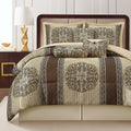 LANCO MODERN LIFESTYLE Queen Comforter Set, Brown Medallion Jacquard Design, Luxurious Bohemian 7 Pieces Bedding Set with Decorative Pillows and Bed Skirt